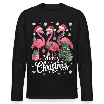 Flamingo Weihnachts T-Shirt – Merry Christmas - Men's Premium Organic Long Sleeve Shirt - black - Front - Nico (187cm)