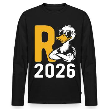 Cartoon Pension 2026 - Retraite - Pension - T-shirt manches longues Premium bio Homme - noir - Devant - Nico (187cm)