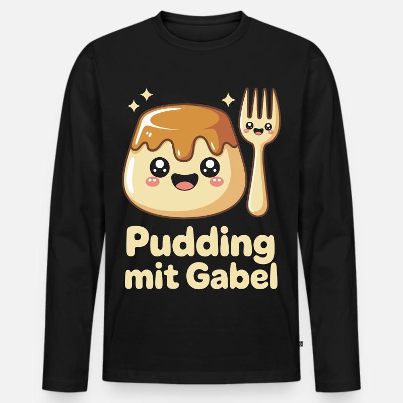 Pudding Mit Gabel - Männer Premium Bio Langarmshirt - Schwarz
