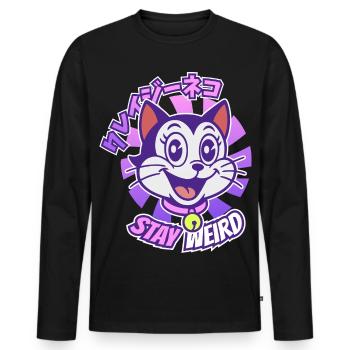 Chat de dessin animé fou - T-shirt manches longues Premium bio Homme - noir - Devant - Nico (187cm)