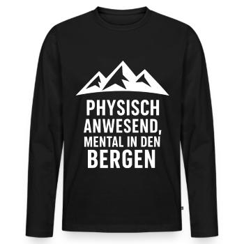 Physisch anwesend – mental in den Bergen Shirt - Männer Premium Bio Langarmshirt - Schwarz - Vorne - Nico (187cm)