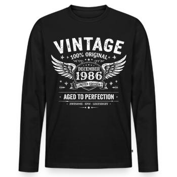 Vintage Gift December 1986 Anniversary 1986 - Men's Premium Organic Long Sleeve Shirt - black - Front - Nico (187cm)