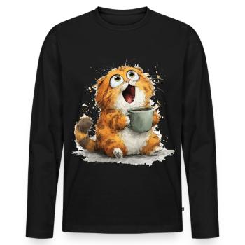 Cat Coffee: Googly Eyes Latte - Men's Premium Organic Long Sleeve Shirt - black - Front - Nico (187cm)