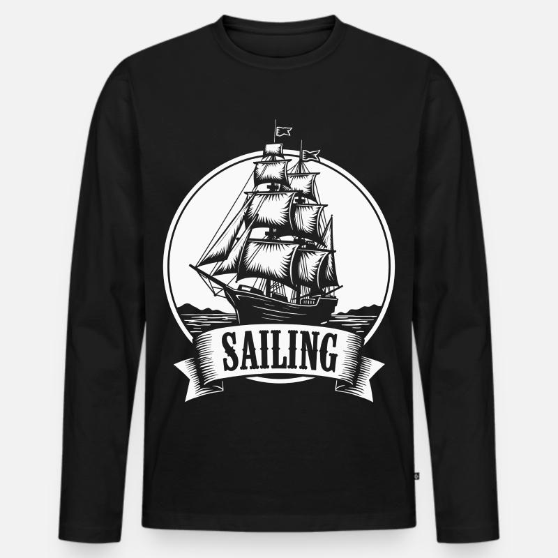 Sailing Segelschiff Maritim Ahoi - Männer Premium Bio Langarmshirt - Schwarz