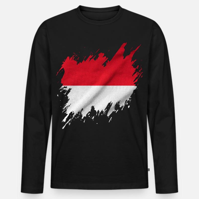 Indonesische Flagge, abgerissene Stil - Männer Premium Bio Langarmshirt - Schwarz