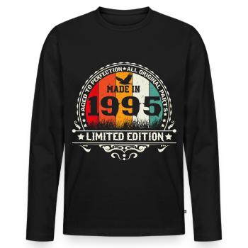 Original 1995 Vintage Birthday Retro Gift - Men's Premium Organic Long Sleeve Shirt - black - Front - Nico (187cm)