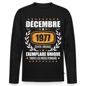 December 1977 Birthday - Born In December 1977 - Men's Premium Organic Long Sleeve Shirt - black - Front - Nico (187cm)