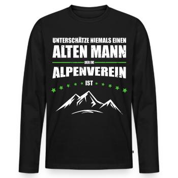 Alter Mann - Alpenverein | Retro Edition - Männer Premium Bio Langarmshirt - Schwarz - Vorne - Nico (187cm)