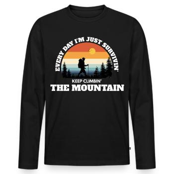 Keep Climbing The Mountain – Deep Adventure Sunset - Men's Premium Organic Long Sleeve Shirt - black - Front - Nico (187cm)