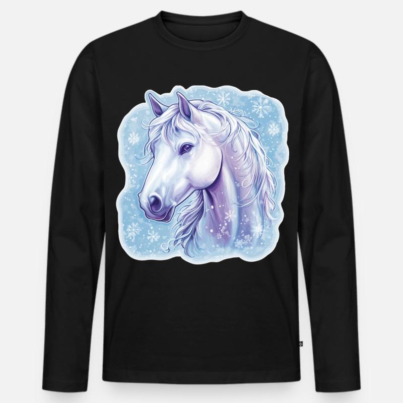 Pferd Schneeflocken  - Männer Premium Bio Langarmshirt - Schwarz