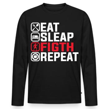 Manger Dormir Combattre Répéter - Conception de combattant MMA - T-shirt manches longues Premium bio Homme - noir - Devant - Nico (187cm)