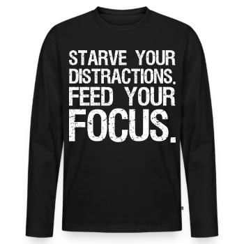 Affamez vos distractions, nourrissez votre concentration - T-shirt manches longues Premium bio Homme - noir - Devant - Nico (187cm)
