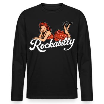 Rockabilly Pin-Up Woman 50s Reclining Petticoat Red - Men's Premium Organic Long Sleeve Shirt - black - Front - Nico (187cm)