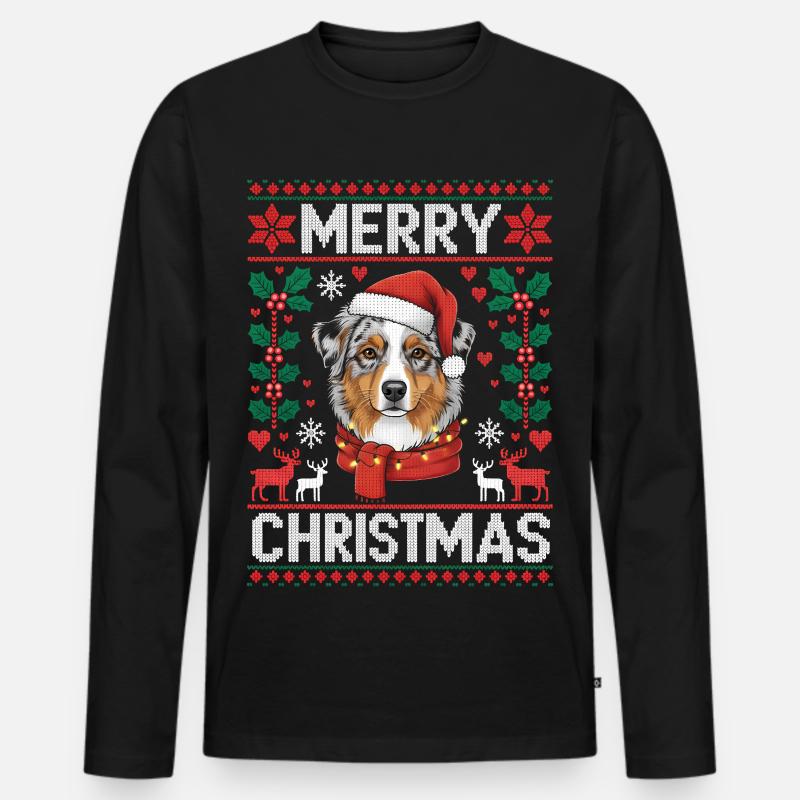 Australischer Schäferhund Weihnachten Xmas - Männer Premium Bio Langarmshirt - Schwarz