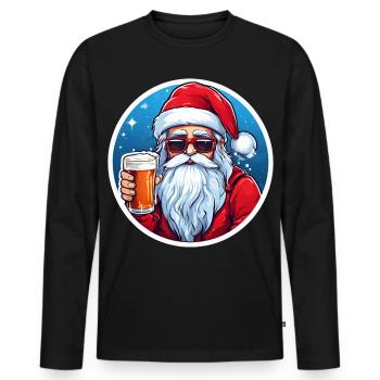 Weihnachtsmann mit Bier Frohe Weihnachten - Männer Premium Bio Langarmshirt - Schwarz - Vorne - Nico (187cm)