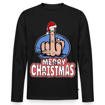 Merry Christmas Middle Finger Stinger Finger - Men's Premium Organic Long Sleeve Shirt - black - Front - Nico (187cm)