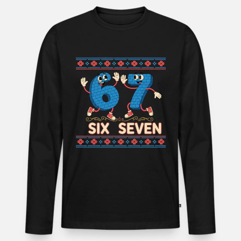 6 7 Sechs Sieben Meme - Männer Premium Bio Langarmshirt - Schwarz