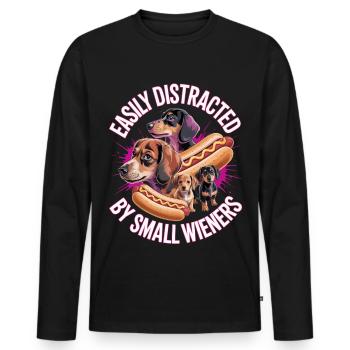 Facilement distrait par de petites saucisses fumées inusables - T-shirt manches longues Premium bio Homme - noir - Devant - Nico (187cm)
