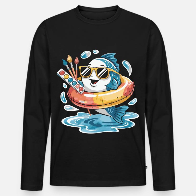 Farbfisch mit Sonnenbrille - Männer Premium Bio Langarmshirt - Schwarz