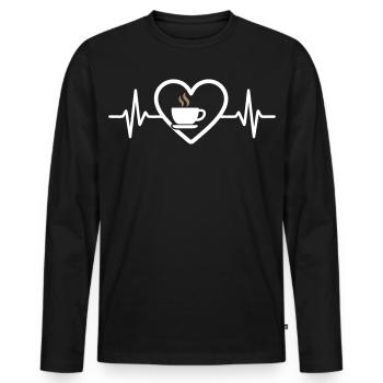 Kaffee Herz Becher Morgen Pause Heißes Getränk - Männer Premium Bio Langarmshirt - Schwarz - Vorne - Nico (187cm)