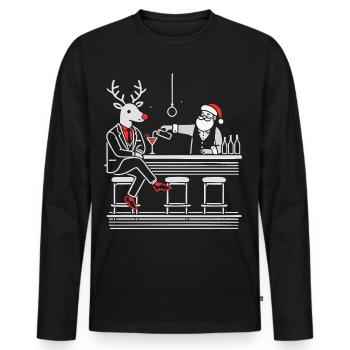 Père Noël barman et renne drôle chemise de Noël - T-shirt manches longues Premium bio Homme - noir - Devant - Nico (187cm)