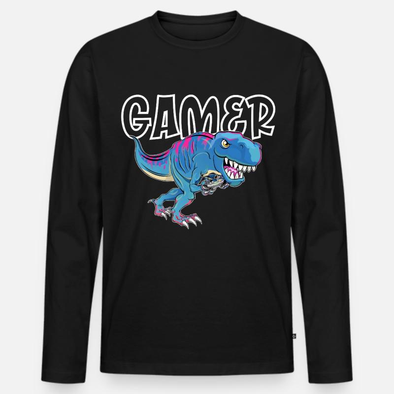 Gamer Gaming T_Rex - Männer Premium Bio Langarmshirt - Schwarz