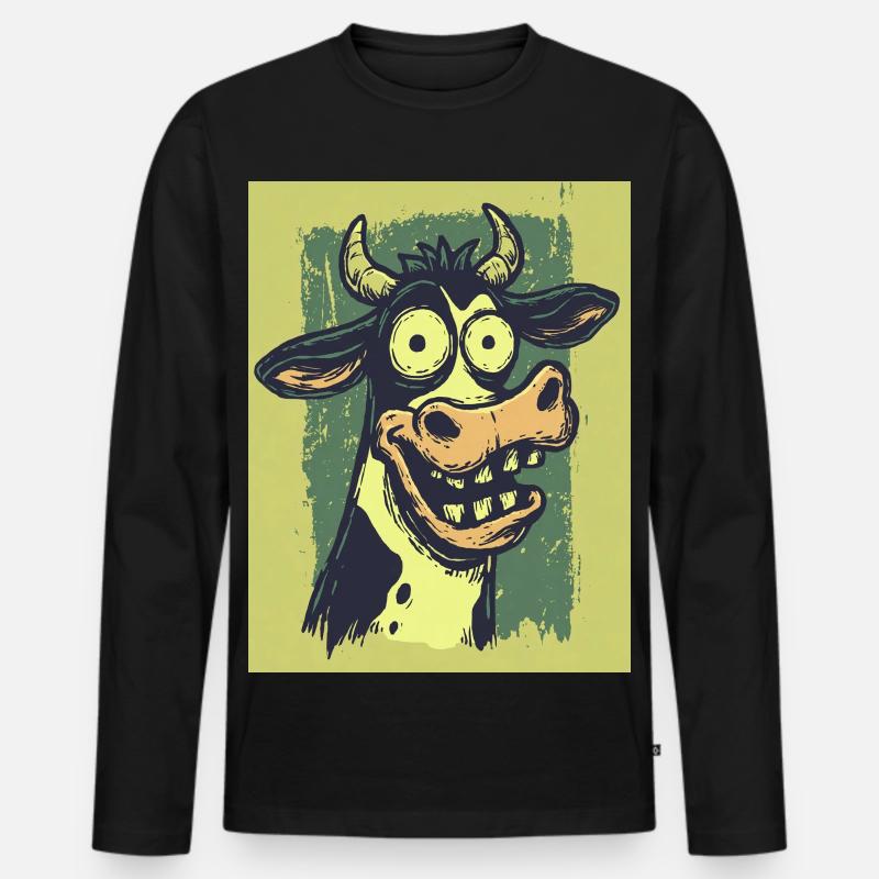 Groteske Kuh-Comic Karikaturen - Männer Premium Bio Langarmshirt - Schwarz