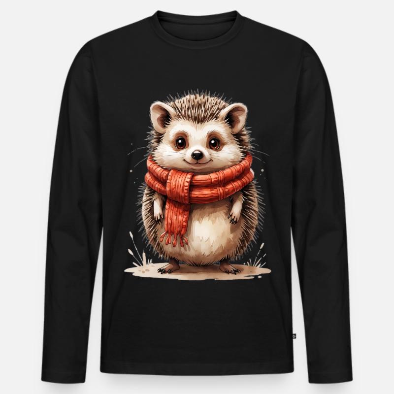 Winter Igel mit rotem Schal - Männer Premium Bio Langarmshirt - Schwarz