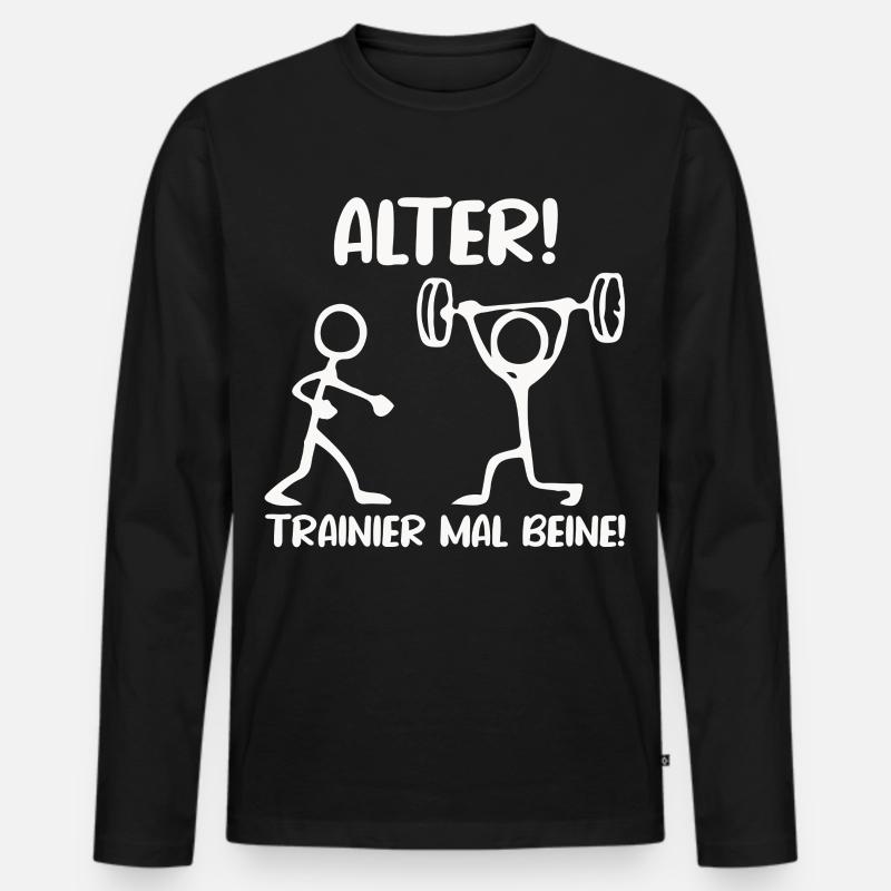 Strichmännchen TRAINIER MAL BEINE Lustiges - Männer Premium Bio Langarmshirt - Schwarz