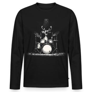 Renne Tambours Batteur Musique Rock Cerf - T-shirt manches longues Premium bio Homme - noir - Devant - Nico (187cm)