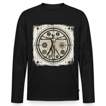 OVNI Ancient Alien Geometry Human Design Chemise - T-shirt manches longues Premium bio Homme - noir - Devant - Nico (187cm)