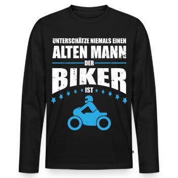 Alter Mann - Biker | Retro Vintage - Männer Premium Bio Langarmshirt - Schwarz - Vorne - Nico (187cm)