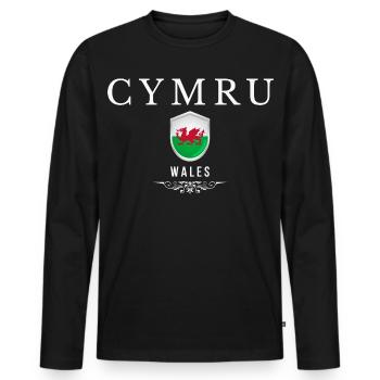 Walisischer Stolz, ich liebe Wales - Männer Premium Bio Langarmshirt - Schwarz - Vorne - Nico (187cm)