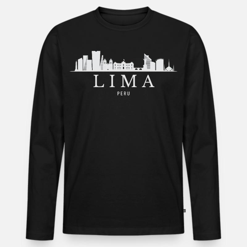 Lima Skyline, Lima Peru - Männer Premium Bio Langarmshirt - Schwarz