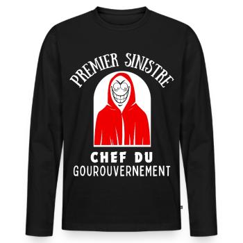 Premier Sinistre Chef Du Gourouvernement - T-shirt manches longues Premium bio Homme - noir - Devant - Nico (187cm)