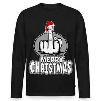 Joyeux Noël majeur doigt dard doigt design - T-shirt manches longues Premium bio Homme - noir - Devant - Nico (187cm)