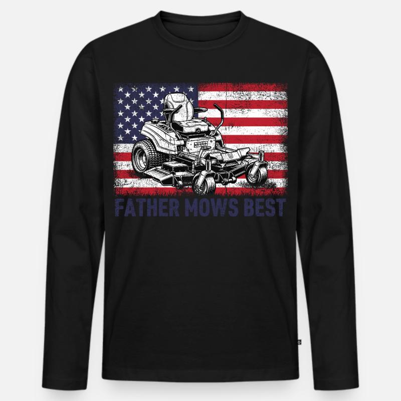 Father Mows Best - Männer Premium Bio Langarmshirt - Schwarz