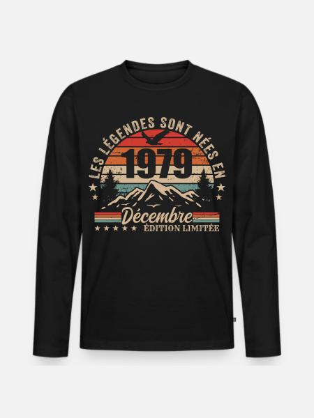 Rétro Décembre 1979 - Cadeau 46 Ans - T-shirt manches longues Premium bio Homme - noir