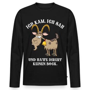 Ich kam, ich sah | kein Bock | Ziege - Männer Premium Bio Langarmshirt - Schwarz - Vorne - Nico (187cm)