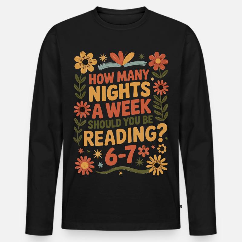 Lese-Motivation 6-7 Nächte Retro Blumen - Männer Premium Bio Langarmshirt - Schwarz