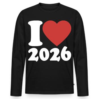 Bonne Année | J’adore 2026 - T-shirt manches longues Premium bio Homme - noir - Devant - Nico (187cm)