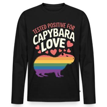 Capybara Regenbogen Liebe Design - Männer Premium Bio Langarmshirt - Schwarz - Vorne - Nico (187cm)