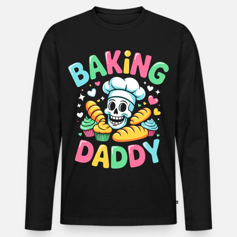 Backen Daddy Kochskull - Männer Premium Bio Langarmshirt - Schwarz