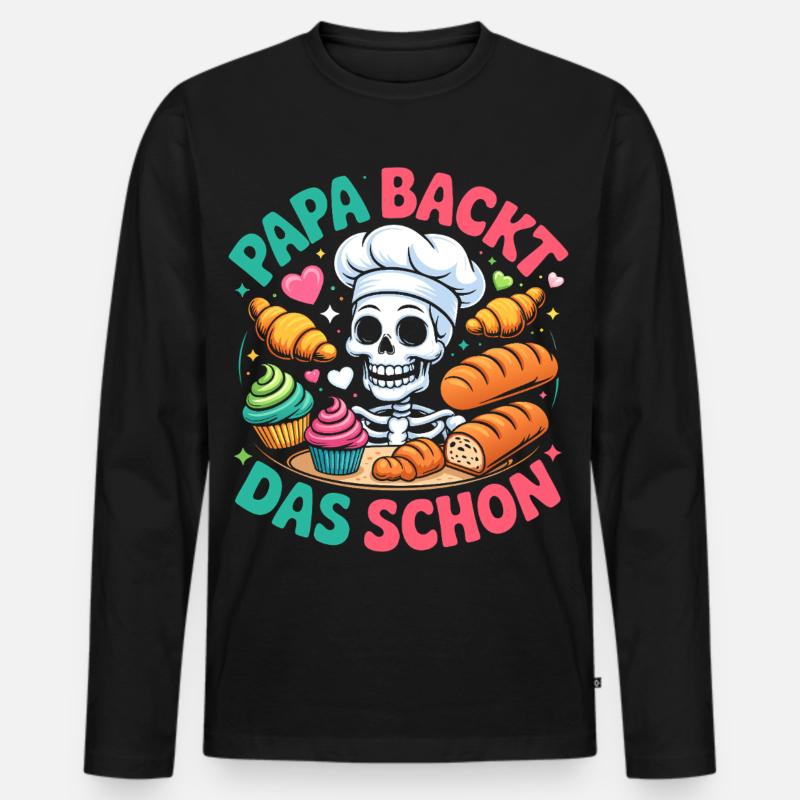 Papas Backkunst Skelett Chef - Männer Premium Bio Langarmshirt - Schwarz