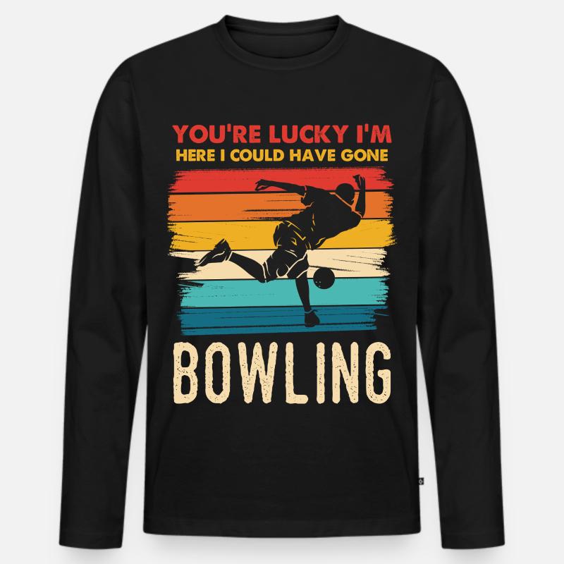 Glück, ich bin hier zum Bowling - Männer Premium Bio Langarmshirt - Schwarz