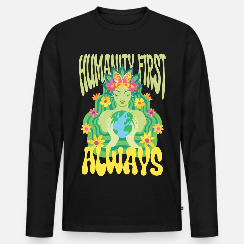 Menschlichkeit Equality Humanity First Always - Männer Premium Bio Langarmshirt - Schwarz
