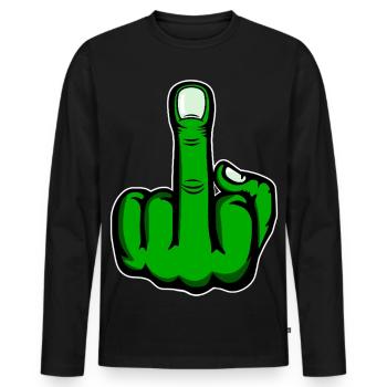 Middle Finger Stinky Finger Fuck You Design Green - Men's Premium Organic Long Sleeve Shirt - black - Front - Nico (187cm)