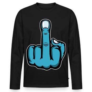 Middle Finger Stinky Finger Fuck You Design - Men's Premium Organic Long Sleeve Shirt - black - Front - Nico (187cm)