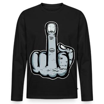 Doigt d’honneur Doigt Puant Dessin utilisé - T-shirt manches longues Premium bio Homme - noir - Devant - Nico (187cm)