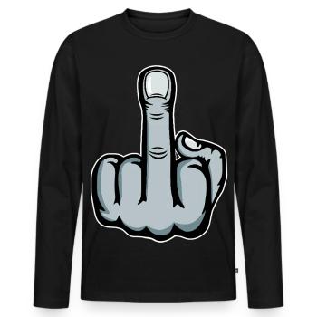 Middle Finger Stinky Finger Fuck You Design - Men's Premium Organic Long Sleeve Shirt - black - Front - Nico (187cm)
